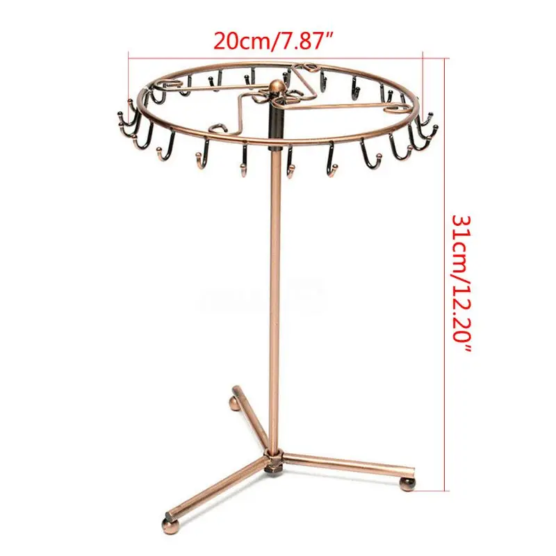 23 Hooks Rotatable Necklace Display Rack Vintage Pendant Scarf Jewelry Headband Bracelet Rings Stand Holder