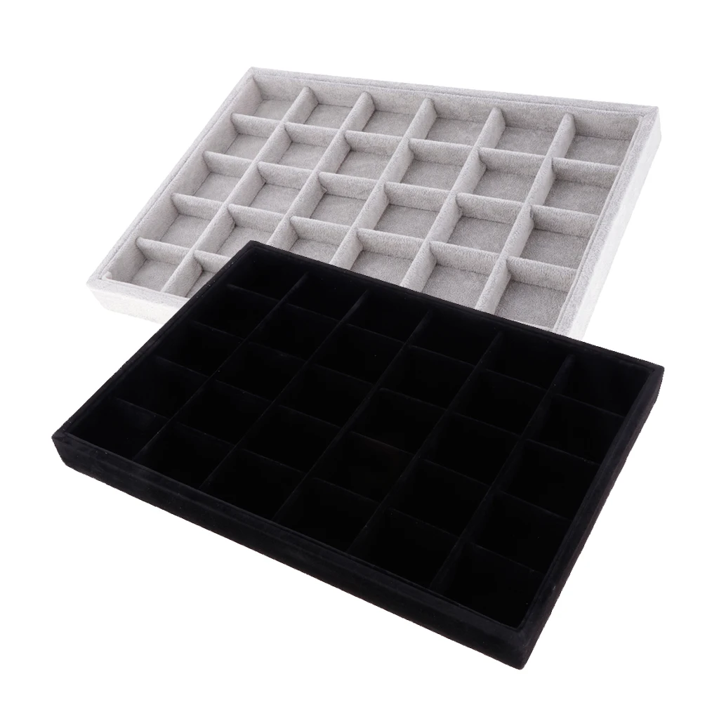 

2Pcs Velvet Bracelet Bangle Watch Jewelry Display Tray Black + Grey Velvet, large storage capacity, 35*24*3cm