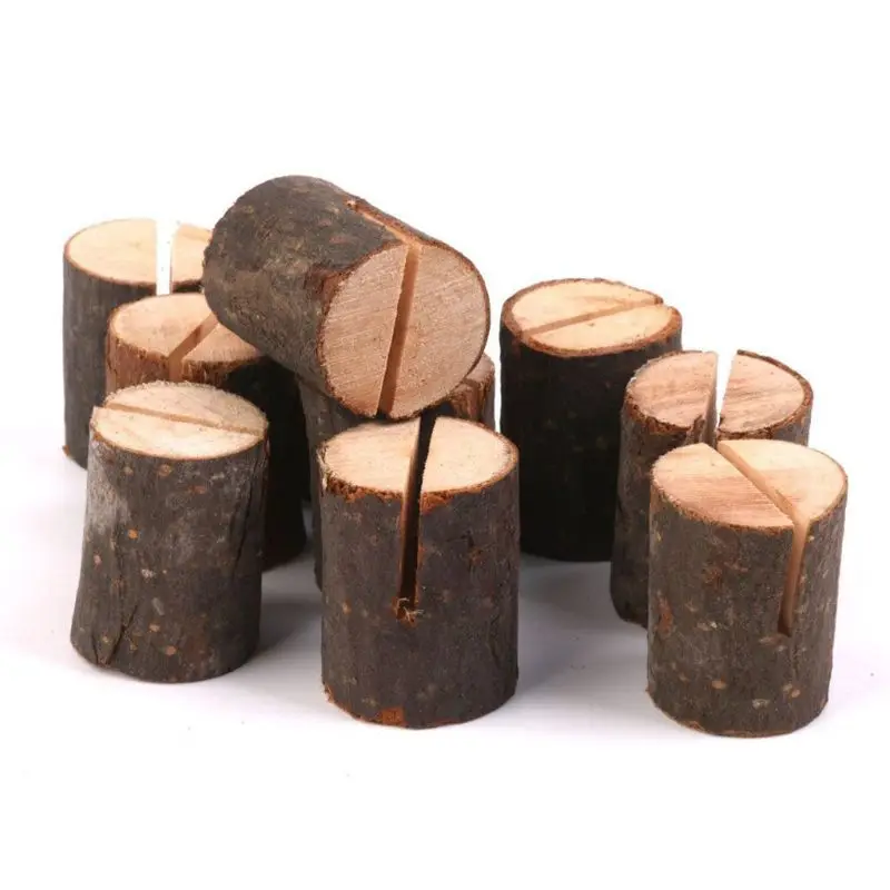 

10pcs Rustic Wooden Stump Place Card Holder Number Name Menu Table Stand Picture Photo Clip Wedding Party Supplies E65B