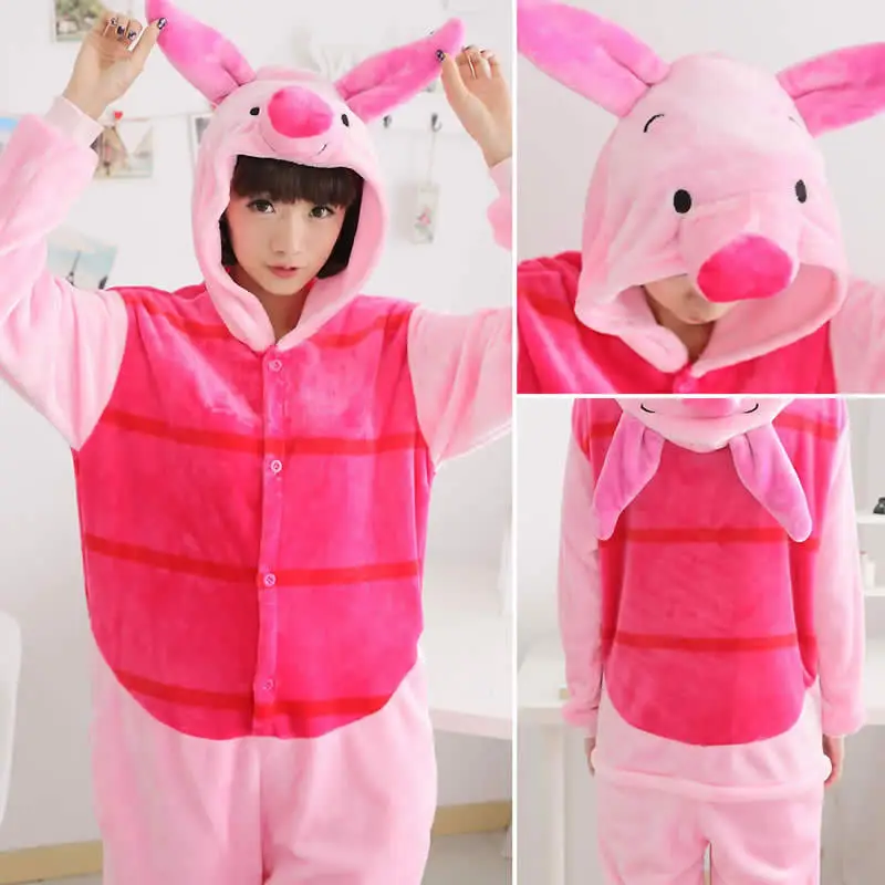 Totoro Fiishimi Onesie для взрослых женщин животных пижамы костюм фланель теплая мягкая Пижама цельная зимняя Пижама Косплей - Цвет: pig