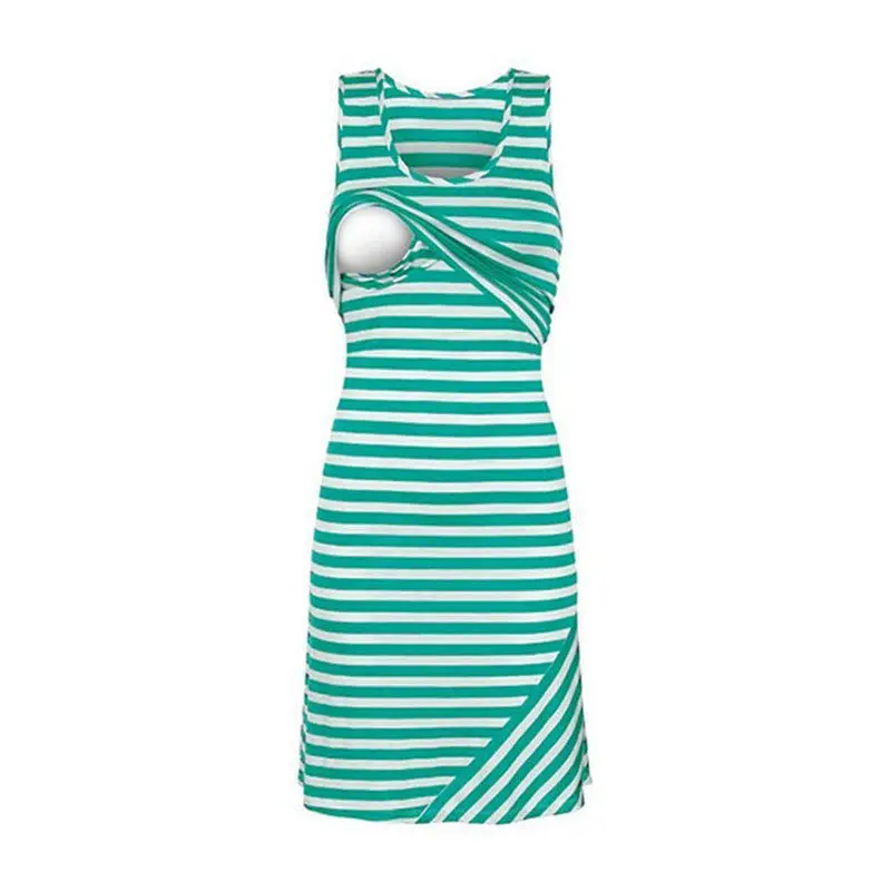 Pregnant Women Casual Breastfeeding Nursing Dress Sleeveless Loose Striped Pregnancy Maternity Long Dresses