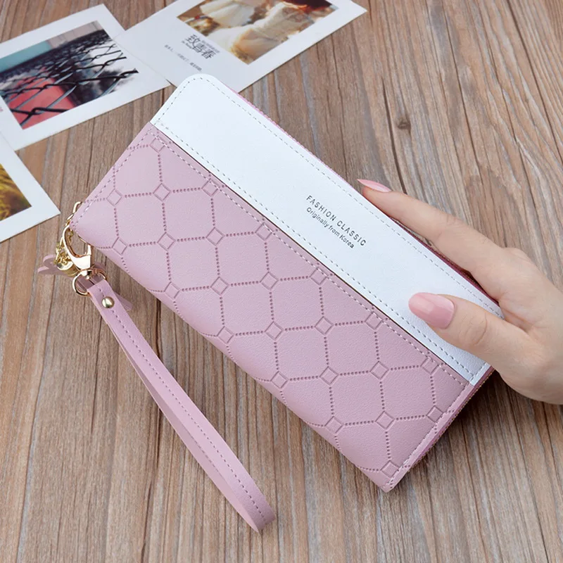 Laamei, женские кошельки, классический кошелек для кредитных карт, женский роскошный брендовый клатч из искусственной кожи, зажим для денег, длинный женский кошелек для монет - Цвет: pink