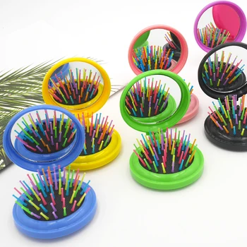 

Hot 1Pcs Hair Comb Folding Massage Hair Brush Round 7 Colors Mini Airbag Rainbow Comb With Mirror Travel Hairbrush Makeup Comb