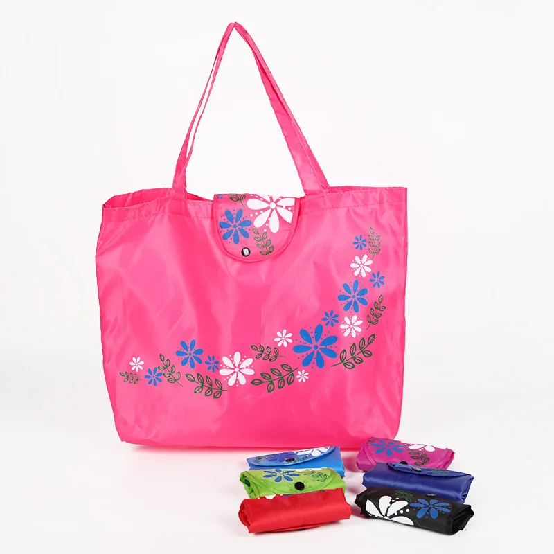 Reusable Foldable Shopping Bags Flower Print Eco Totes Grocery Bag Women Oxford Fabric Shoulder Bags
