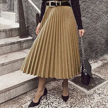 

Fashion Skirts Womens Loose Solid Casual High Waist A-Line Party Layered Pleated Long Skirt Elegant Female faldas mujer moda S10