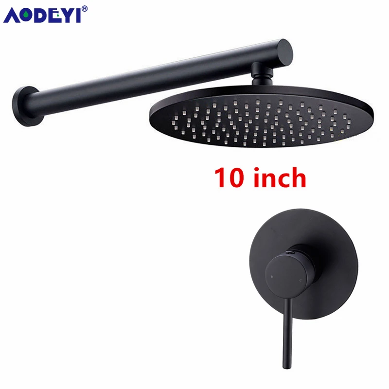 10 Inch R AODEYI твердая латунь черный душ для ванной комнаты Установите Ванная комната «гусиная шея» душевая кабина 8/10/12 дюймов тропический душ Насадки для душа в одну сторону смеситель набор - Цвет: 10 Inch R