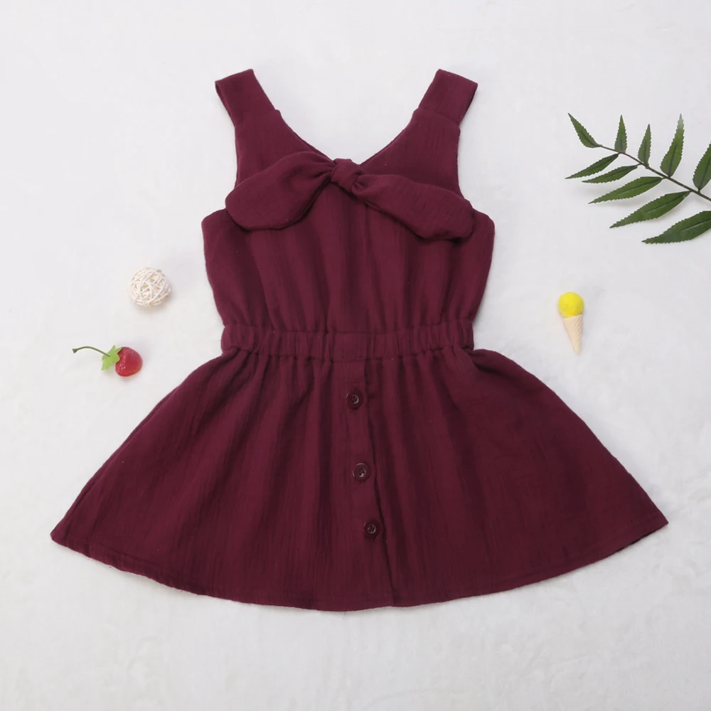 

2019 Conice New Design Baby Girls Clothes Summer Dress Baby Sleeveless Linen Baby Girl Top GSY908-200-Wine