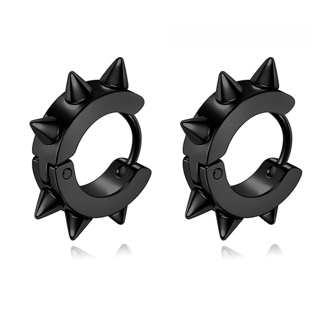 Punk Women Men Earrings Ear Studs Spike Rivet Hoop Huggie Gothic Black Stainless Steel Earring Jewelry Gifts Accessories