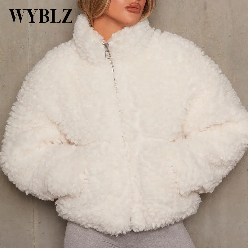 

Fashion Lamb Wool Autumn Winter Coat Women Jacket Fleece Shaggy Warm Sexy Short Jackets Zipper Overcoat Casual Loose Outwear