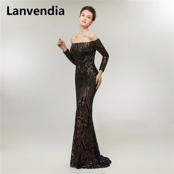 

Lanvendia Dubai Arab Evening Dress 2020 Shiny Sequined Long Prom Dress Sexy Mermaid Evening Gowns for Party Night