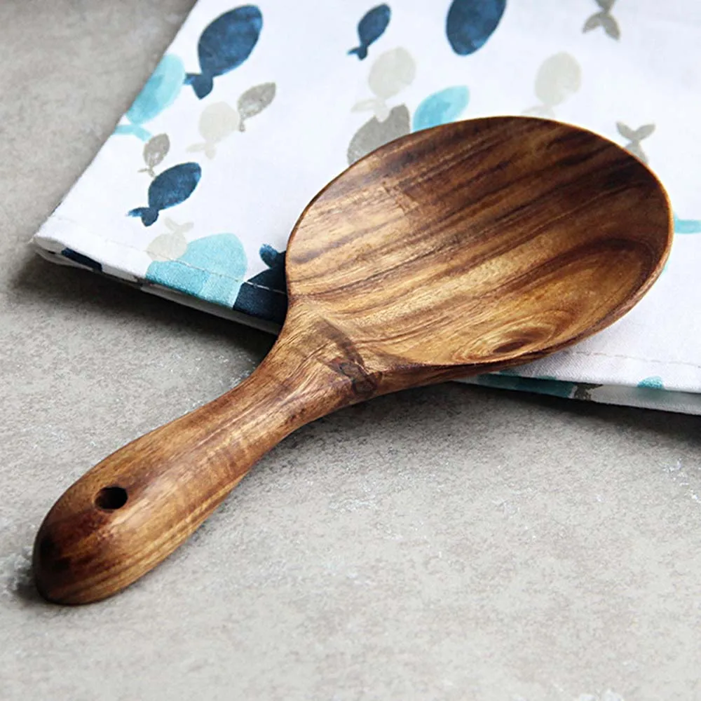 Wooden Kitchen Spoon Teak Wood Rice Spoon Rice Paddle Wood Tablespoon Big Potato Serving Spoon Wooden Kitchen Utensils Tableware
