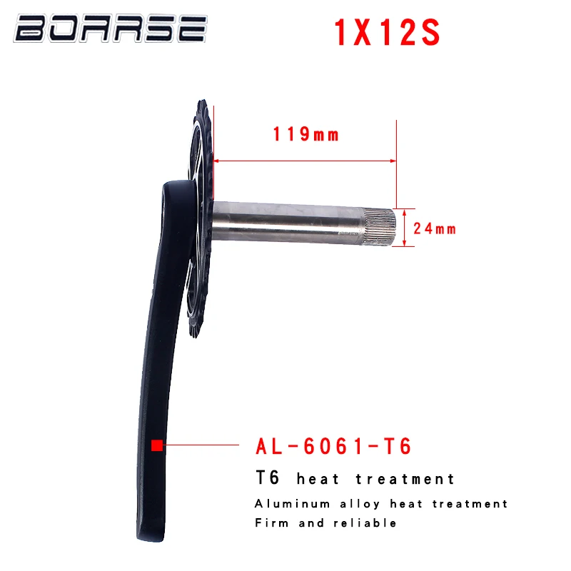 BOARSE Mountain Bike Chainring Crankset Part,170mm, 34T, Singel Disc, 11, 12 Speed, BB Central Axis, Al-Alloy Bicycle Crankset