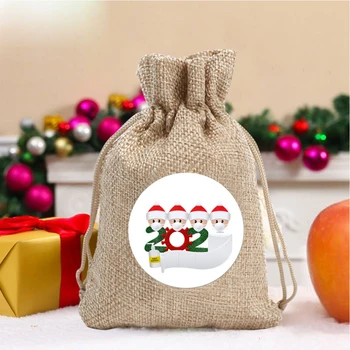 

16pcs/set Snacks Linen Candy Pouch Party Christmas Drawstring Gift Bags Holiday Solid DIY Multifunction With Sticker Festival