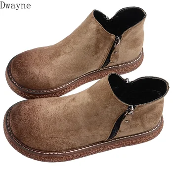 

Mori Girl Literary Retro Suede Short Boots Harajuku Big Head Doll Shoes Handmade Comfort Muffin Thick-Sole Womens Ankle Boots