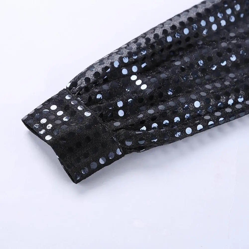 Hommes Men See Through Sequins Latin Dance Shirt Long Sleeve Ballroom Tango Rumba Top Mens Shirts Tops Performance Costume