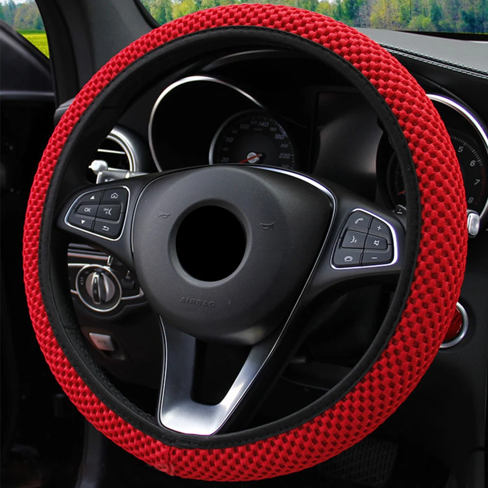 Fasion Car Steering Wheel Covers PU Leather Summer Ice Silk Tight Breathable Steering Covers Non-slip Auto Interior Accessories