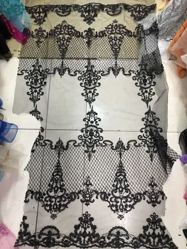 

Black Gold White African Lace Fabric High Quality Sequins Embroidered French Net Lace Material For Bridal Dress Wedding