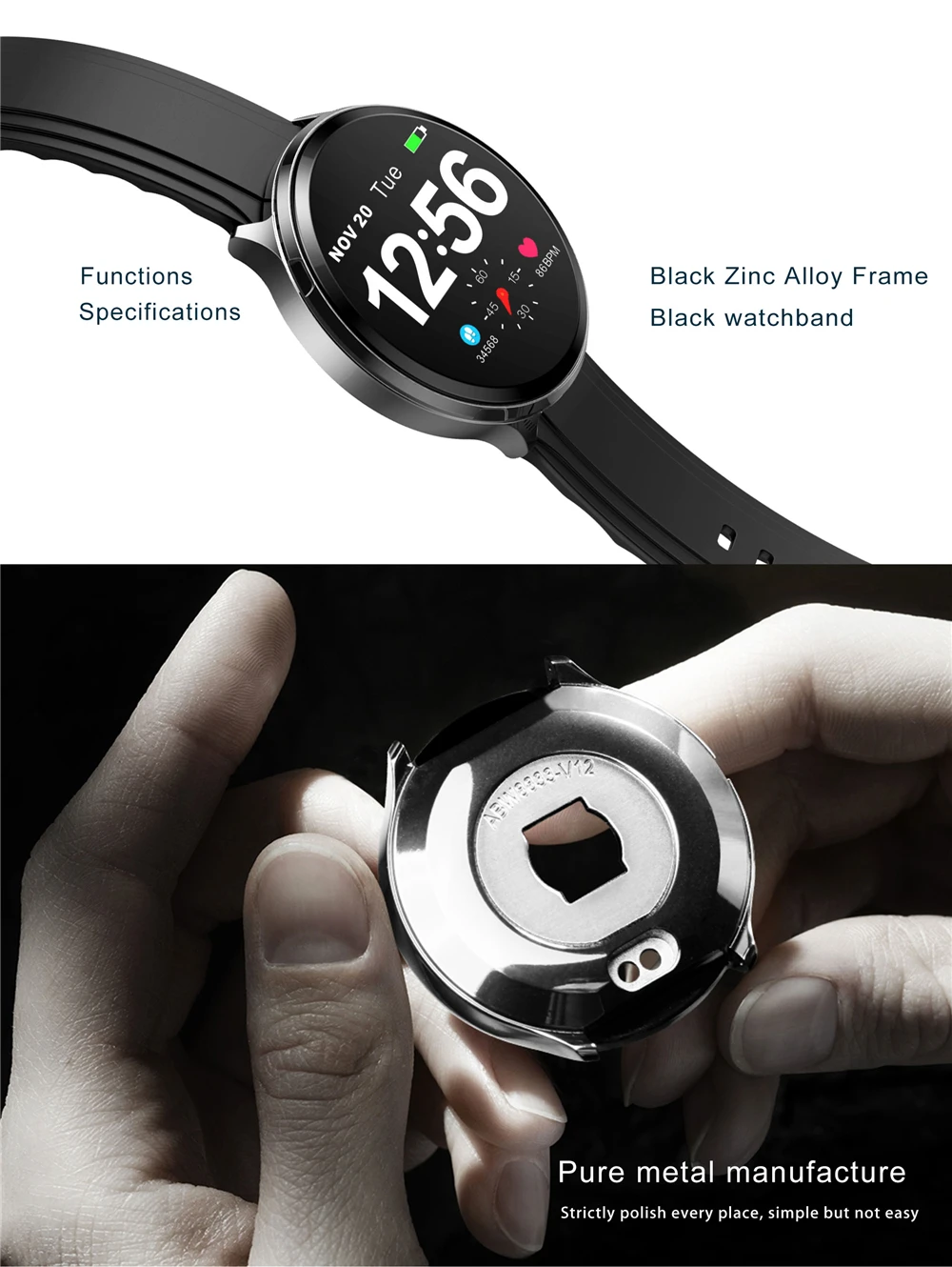 V12 Для мужчин полный сенсорный Smartwatch IP67 Водонепроницаемый Смарт-часы сердечного ритма крови Давление Фитнес трекер Для женщин наручные VS B57
