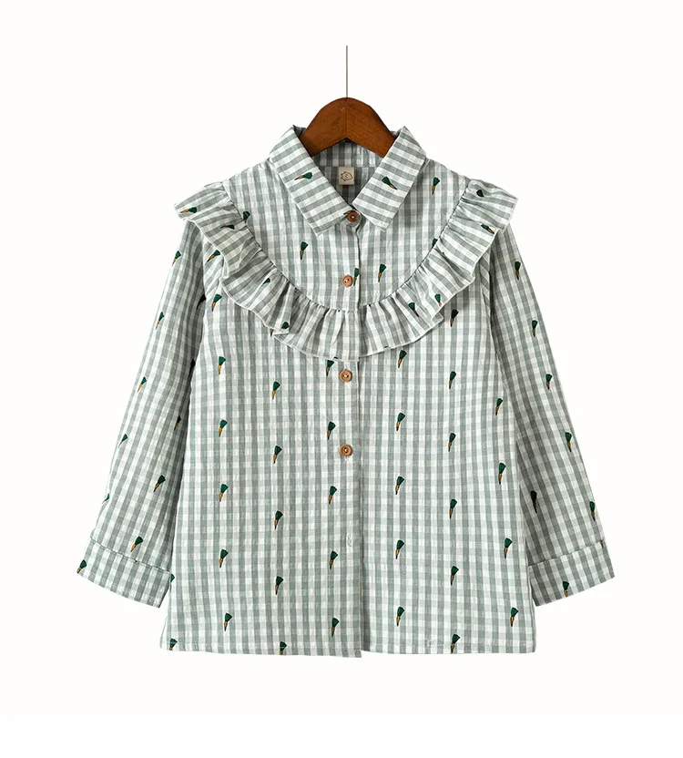 Рубашка для девочек весна-осень, стиль, корейский стиль, модная детская блузка с длинными рукавами в западном стиле верхняя одежда Little G