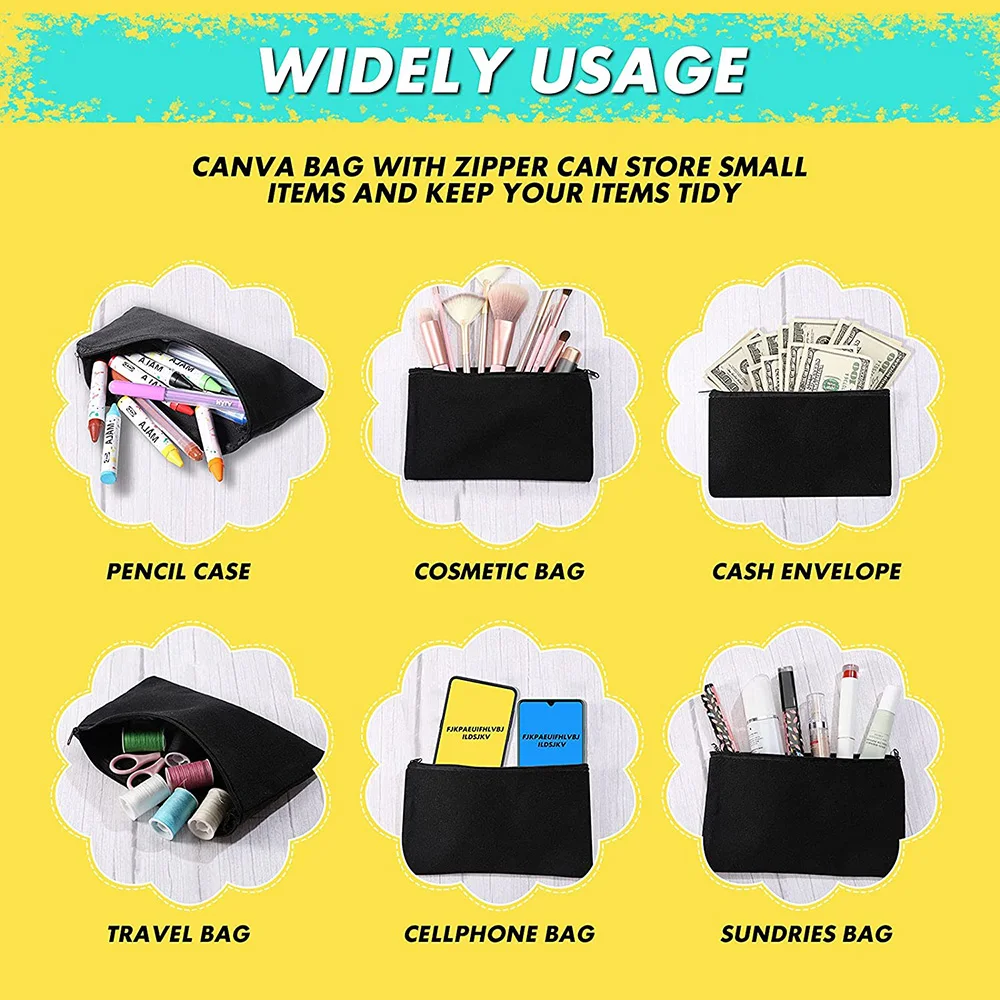 Casual Women's Cosmetic Bag Zipper Makeup Bag Female Handbags Black Pencil Cases Female Cosmetic Cases