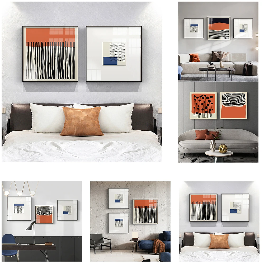 

Nordic abstract geometric lines orange square art poster living room mural canvas decorative painting picture print photo wall