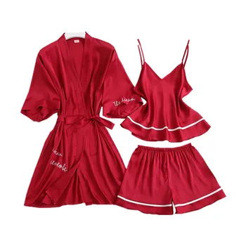 

Women Satin Robe Gown Set Summer Sexy Women Sleepwear Dress Elegant Woman Pajamas Casual Bathrobe Sets Burgundy Soft Nightwear