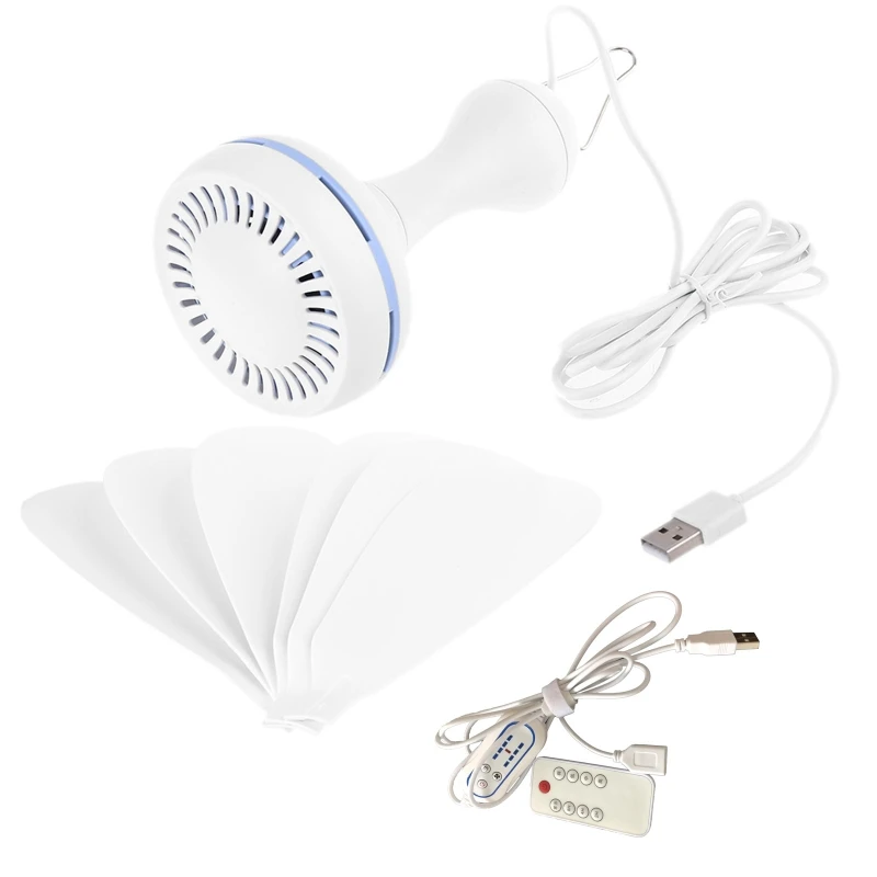 Silenzioso 6 foglie ventilatore a baldacchino alimentato tramite USB con telecomando temporizzazione ventilatore a sospensione a 4 velocità per tenda da dormitorio per letto da campeggio