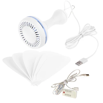 조용한 6 엽 USB 전원 천장 캐노피 팬 원격 제어, 타이밍 4 속도 걸이식 팬 캠핑 침대 기숙사 텐트