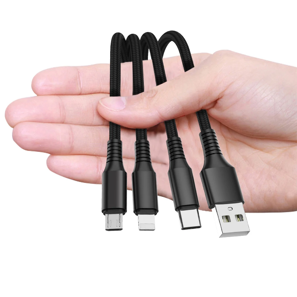 3 in 1 USB C Cable For iPhone 13 12 11 Pro Max Fast Charger For Xiaomi Huawei Mate 30/40 Samsung S20 Micro Type C USB Data Cable android phone charger Cables