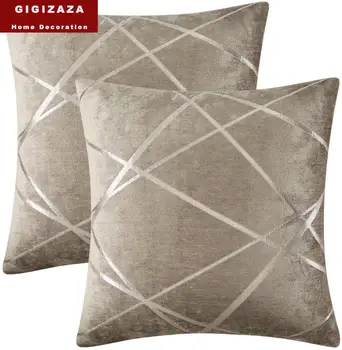 

Modern Chenille Stripe Cushion Covers 45X45 50X50 for Sofa Couch Bed Home Decor Throw Pillow Covers Silver Grey Pillowcases