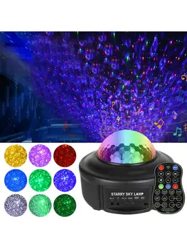 

USB Starry Night Lamp LED Star Ocean Wave Projector With Music Bluetooth Remote Control Bedside Lamp Christmas Kids Gift