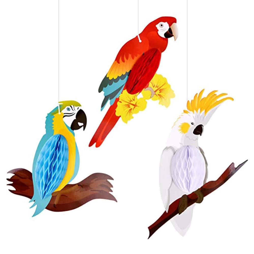

3pcs Summer Parrot Party Hanging Paper Bird Ornament for Hawaiian Tropical Beach Wedding Birthday Decorations