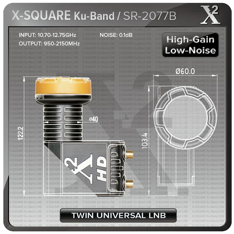 X-Square HD Digital Universal LNB Satellie TV Receiver Twin LNB High Power Quality Ku Band LNBF Noise Figure 0.1dB Twin LNB