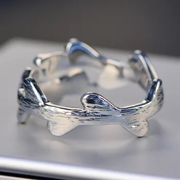 

CMajor Sterling Silver Synthetic Diamond Jewelry Temperament Beautiful Branch Shape Adjustable Opening Classic Ring for Women