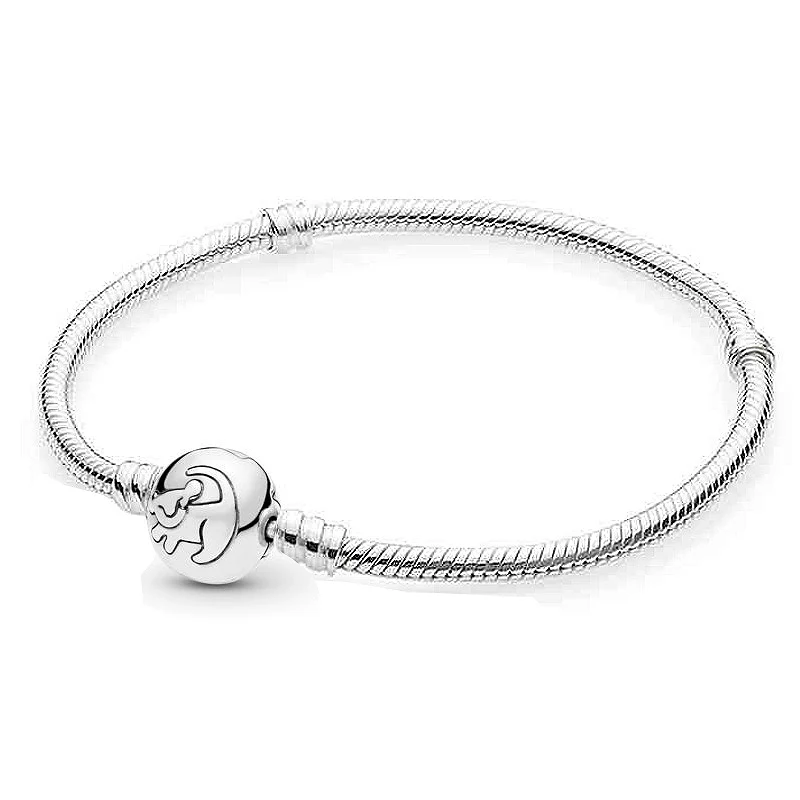 

New 925 Sterling Silver Bracelet A Young Cub Simba & A Stone Clasp Snake Bracelet Bangle Fit Bead Charm DIY Fine Jewelry