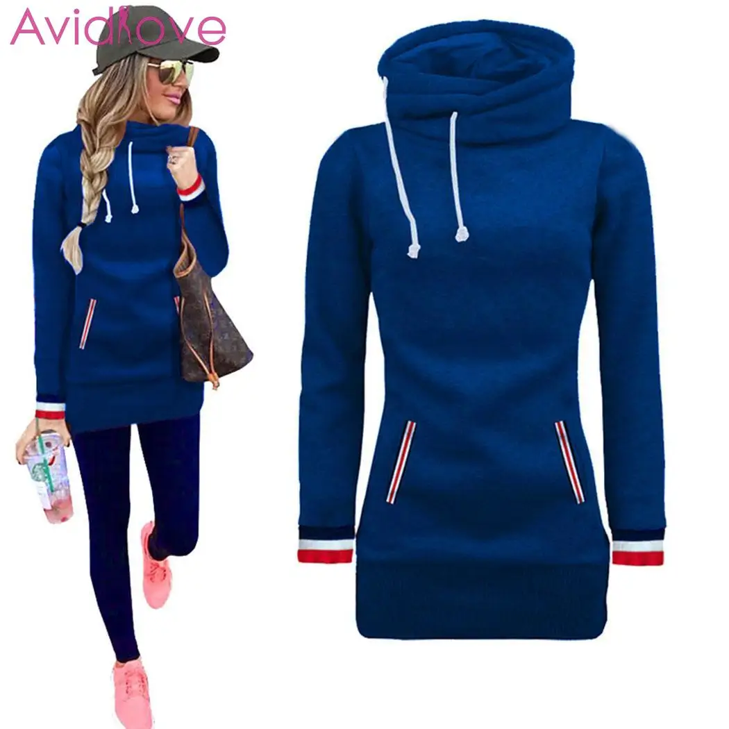 Women Casual Long Sleeve Hooded Solid Pocket Autumn Autumn, Winter Causal Drawstring Pullovers Slim Coat