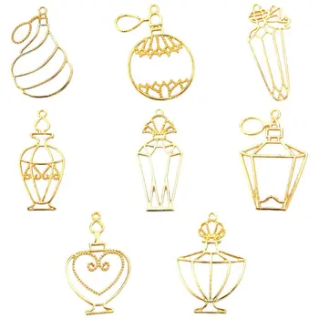 

8 Pcs/set Handmade DIY Epoxy Frame UV Gel Perfume Bottle Metal Hollow Border for Pendant Necklace Jewelry Making