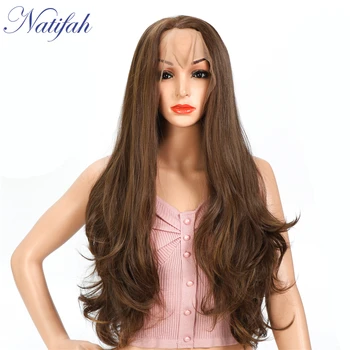 

Natifah Body Wave Long Natural Wave Synthetic Lace Front Wig 150% Density Free Part Brown Hair For Woman