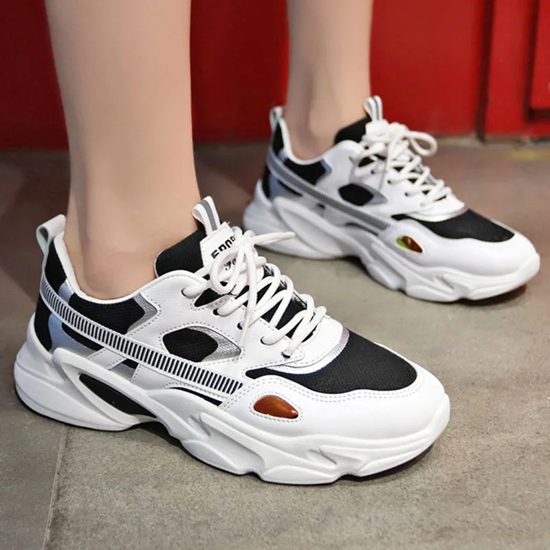 

Shoes Woman Sneakers Women Vulcanized Shoes Platform Sneakers Fashion PU Mesh Breathable Women Casual Shoes Basket Femme