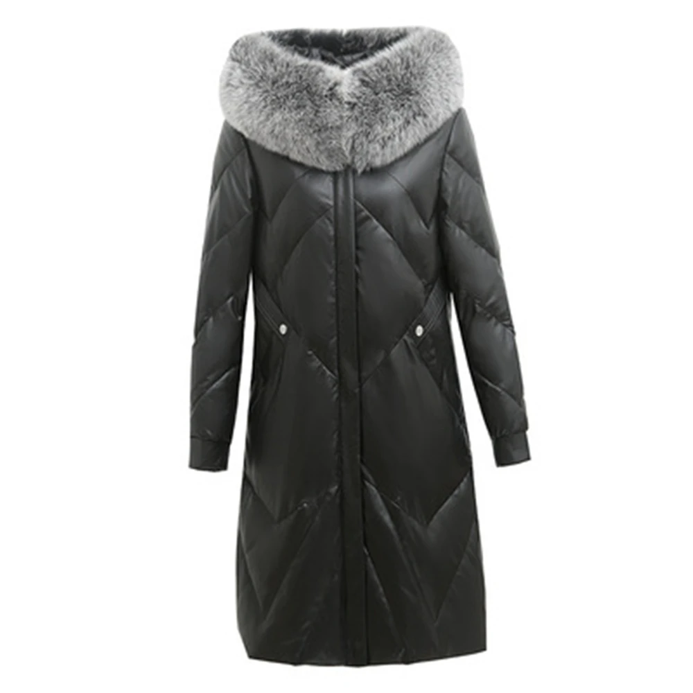 

Jackets Womens Long Coats Winter Sheepskin 90% White Duck Down Parkas Female Fox Fur Collar High Quality Lady Outerwear