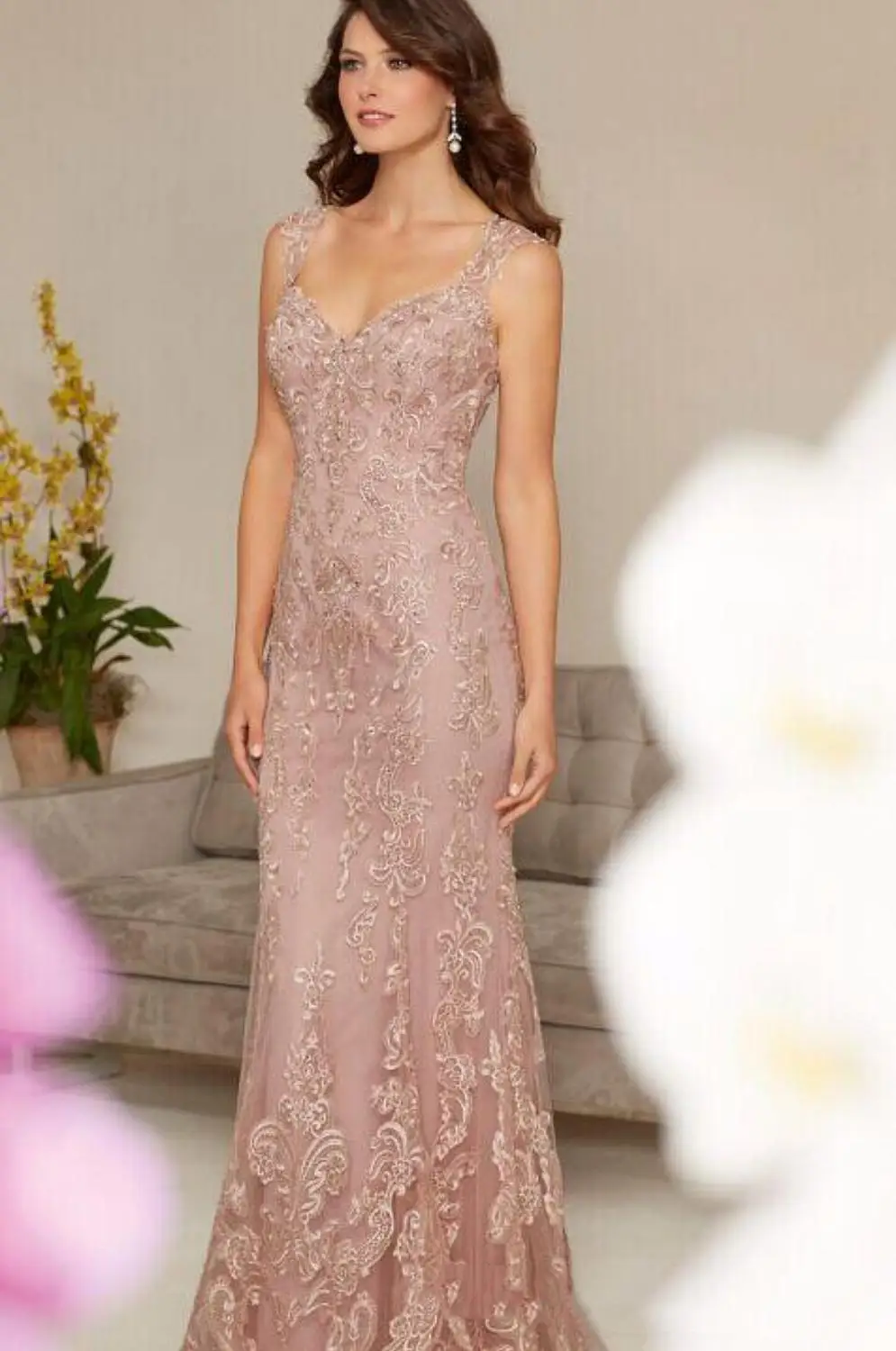 Vestidos de sirena de oro rosa para madre de la novia, vestidos de lujo con cuentas de encaje, vaina Formal para ceremonia, banquete, noche, graduación, 2022