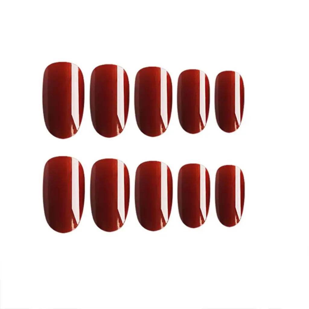 Pack of 24 Oval False Nails Nail Tips French Manicure Nail Designs Full Cover Tips (Red)
