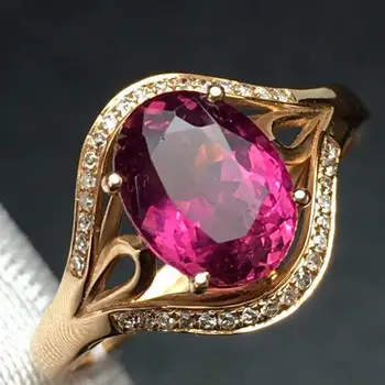 

Rubilite Tourmaline Ring 1.8ct Pure 18 K Gold Jewel Natural Rubi Tourmaline Gemstones Diamonds Female Rings for Women Fine Ring