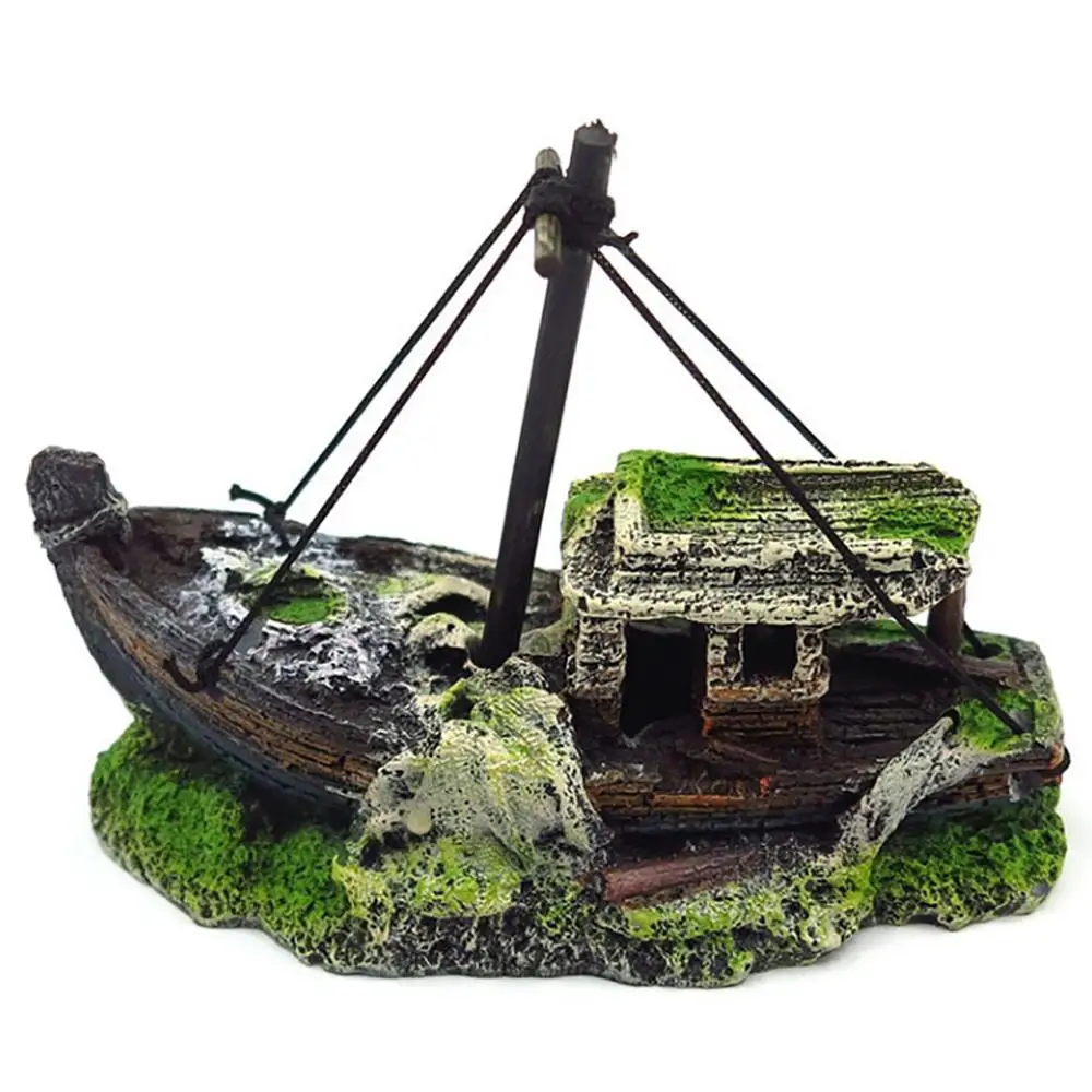 Aquarium Fish Tank Landscaping Pirate Ship Wreck Decoration Resin Boat Accessories | Дом и сад