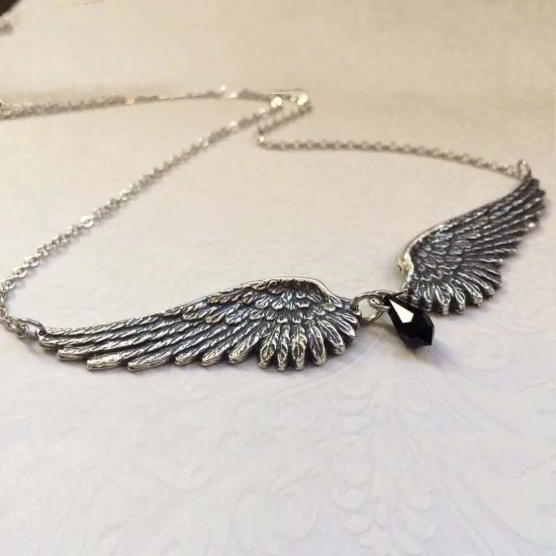 Waliicorners Choker Vintage Necklace Gift New Fashion Angel Wings Feather Black Beads Pendant 8 H10b18e2f78db4dc5b5653ffceee8f0b79
