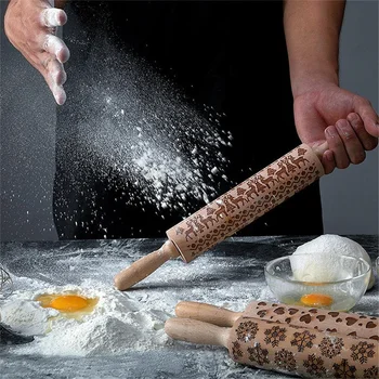 

Christmas Embossing Rolling Pin Merry Christmas Elk Wooden Print Dessert Tool Rolling Pin Christmas Baking Cookies Biscuit Craft