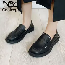 Coolcept/женская модная обувь на плоской подошве; обувь с квадратным носком и маленькими бусинами; женская повседневная обувь на платформе; Размеры 35-40