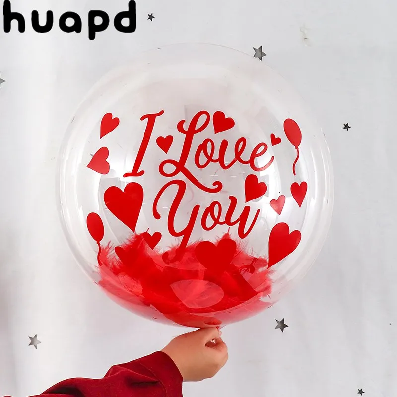 Красные наклейки I love you с 24 дюймовым прозрачным пузырьковым воздушным шаром из
