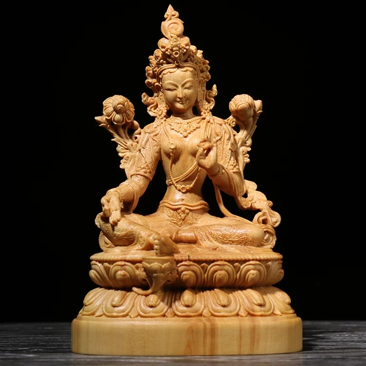 

12CM Solid Wood Bodhisattva Buxus Buddha Statue Home Statue Accessories Tibetan Buddhism G Statues