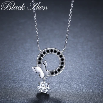 

BLACK AWN 2020 New Round 925 Sterling Silver Jewelry Elegant Butterfly Necklaces Pendants Cute Girl's Gift K045